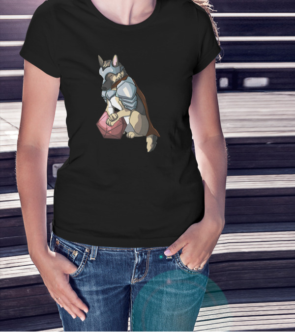 German Shepherd Dog Knight Holding D20 Dice For Board Game Tablet T-Shirt