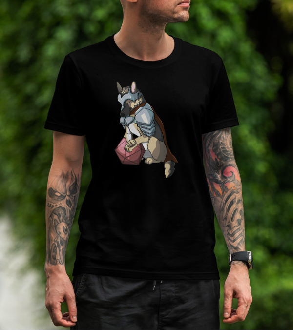 German Shepherd Dog Knight Holding D20 Dice For Board Game Tablet T-Shirt