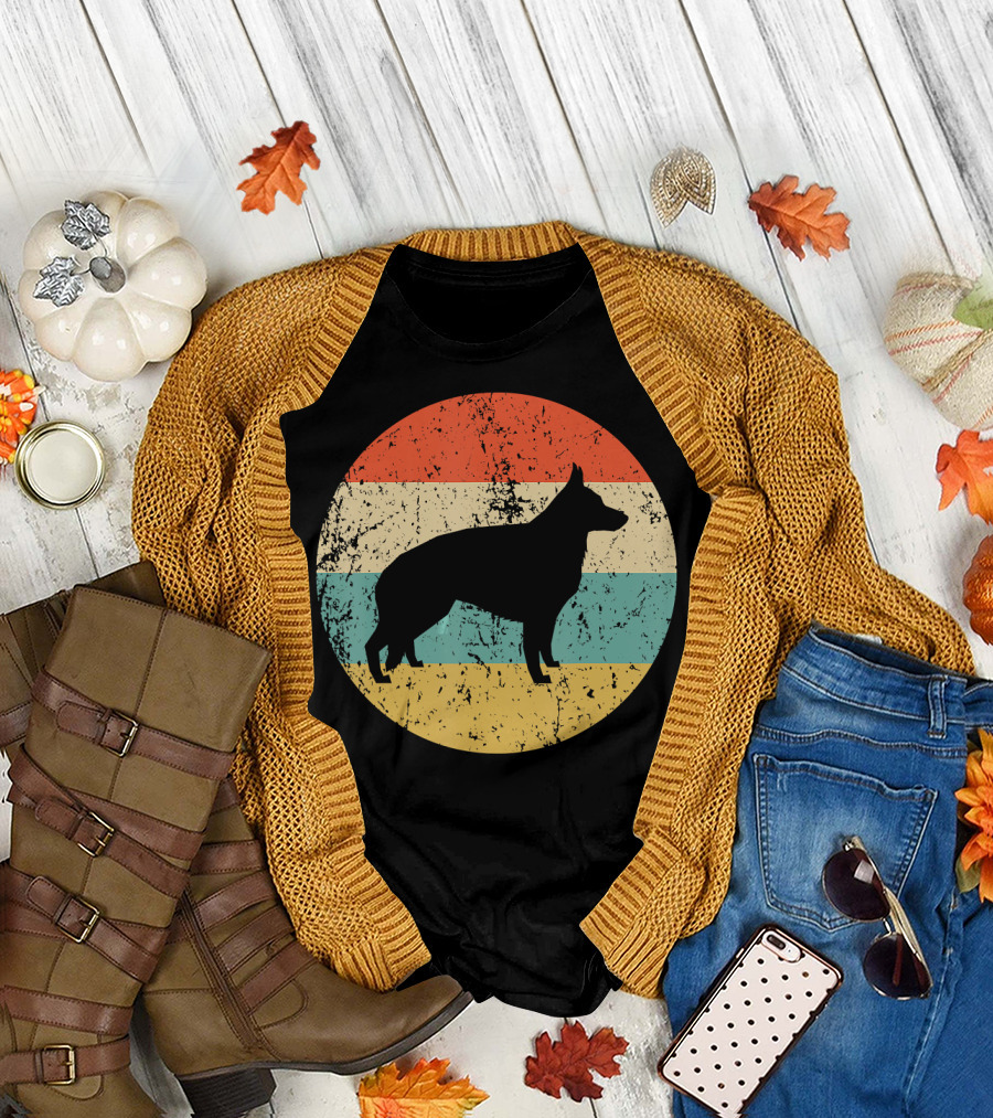 German Shepherd Retro Vintage Silhouette Stripes T-Shirt