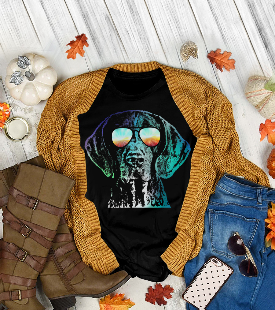 German Shorthaired Pointer Neon Sunglasses Dog T-Shirt
