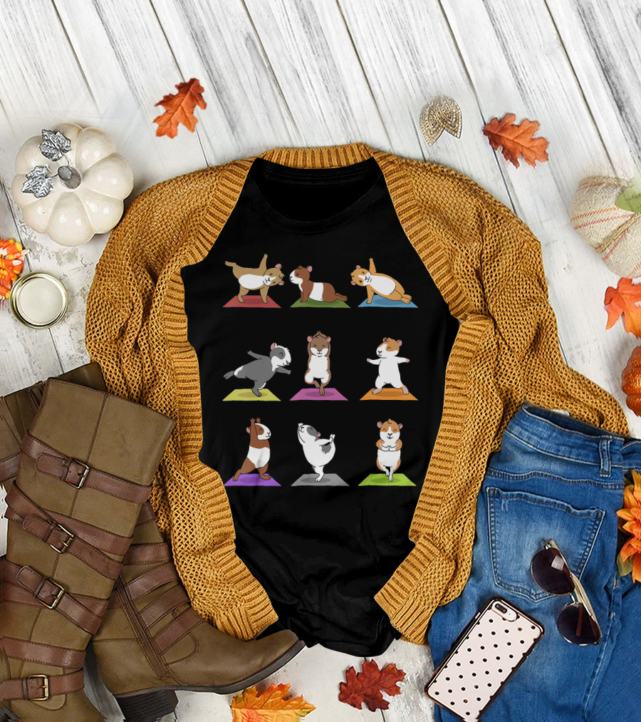 Guinea Pig Funny Yoga Poses Cute Guinea Pigs In Yoga Mats T-Shirt