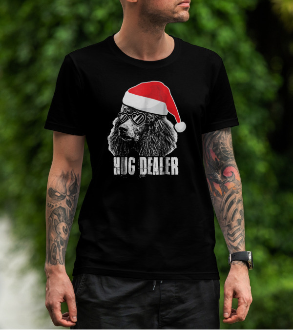 Hug Dealer Poodle Santa Hat Heart Sunglasses T-Shirt