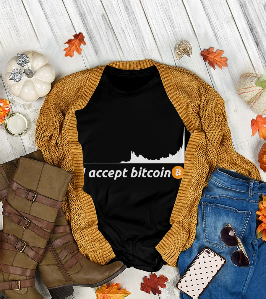 I Accept Bitcoin Cryptocurrency Logo with Financial Chart Trend T-Shirt