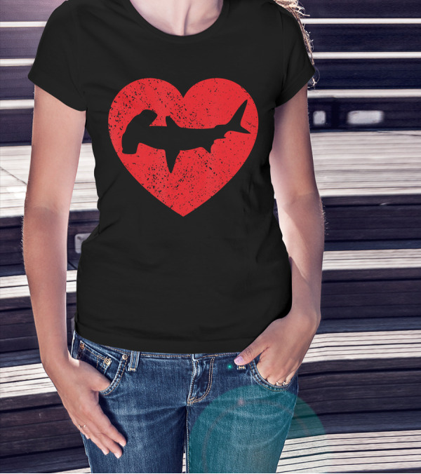 I Love Sharks Hammerhead Shark Heart Valentin T-Shirt