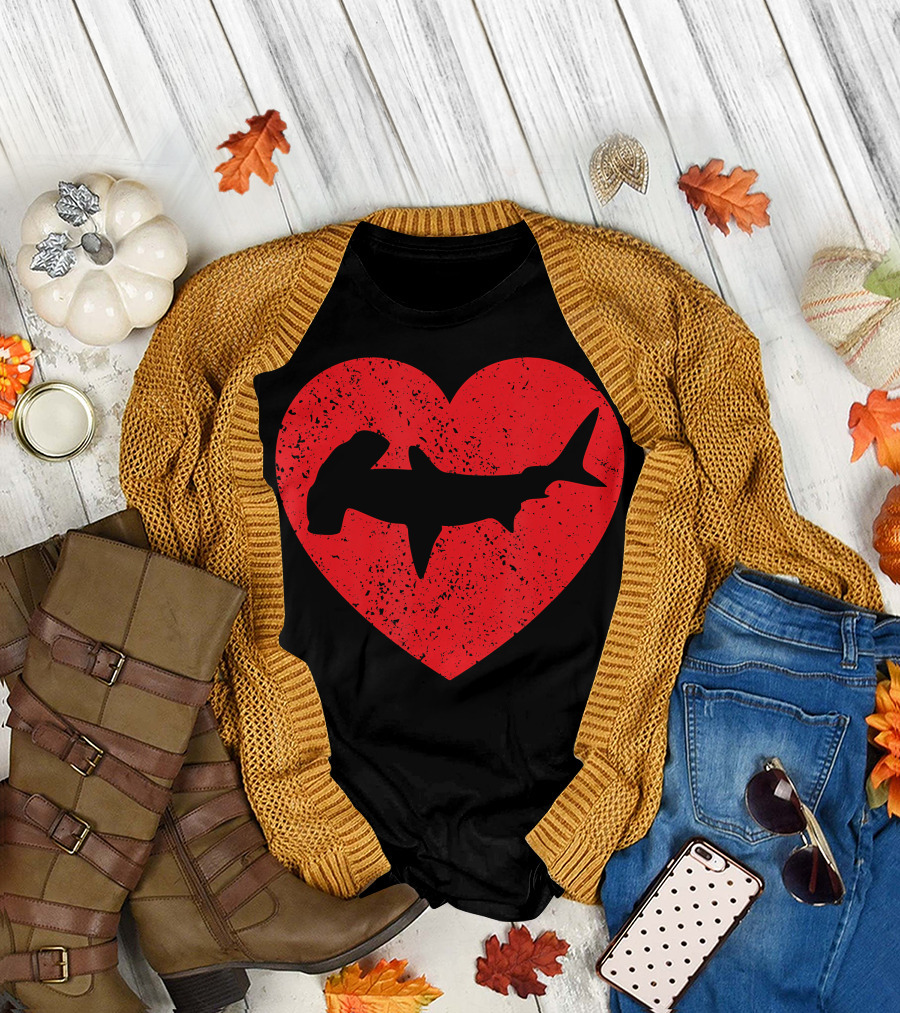 I Love Sharks Hammerhead Shark Heart Valentin T-Shirt