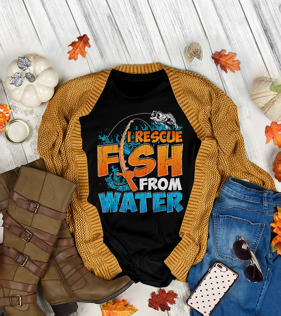 I Rescue Fish From Water Fishing Humor Rod Splashing Catch T-Shirt