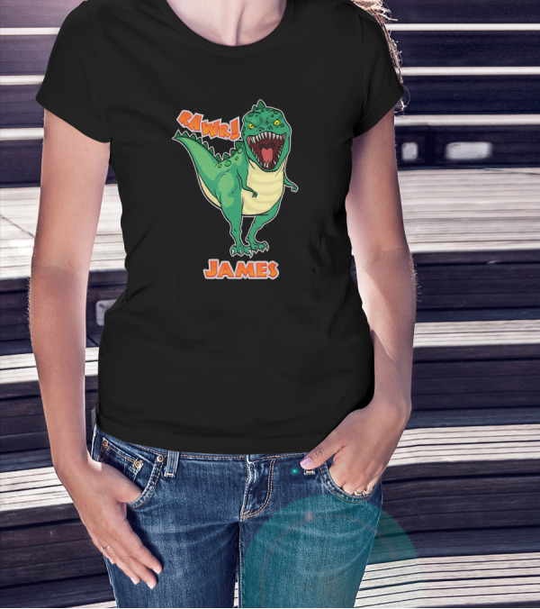 JAMES Rawr Dinosaur Personalized Name Custom T-Shirt