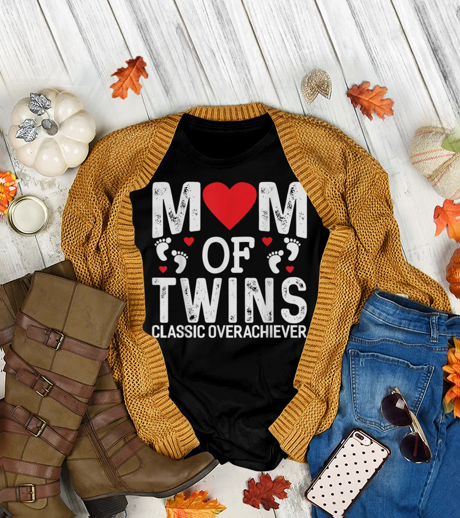 Mom of Twins Heart Feet Classic Overachiever Twins T-Shirt