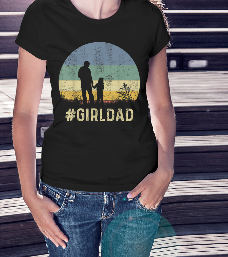 Father And Daughter Vintage Sunset #GirlDad T-Shirt