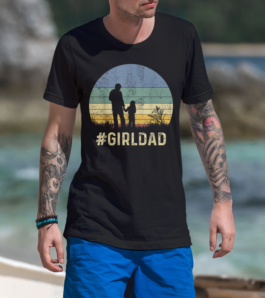 Father And Daughter Vintage Sunset #GirlDad T-Shirt
