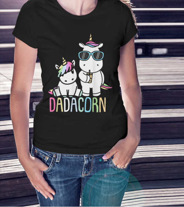 Funny Dadacorn Unicorn Dad Baby With Cute Rainbow Horns And Pastel Colors T-Shirt