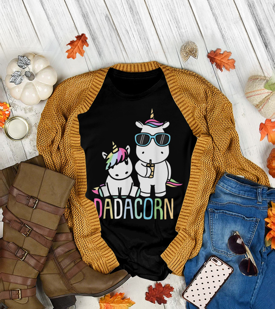Funny Dadacorn Unicorn Dad Baby with Cute Rainbow Horns and Pastel Colors T-Shirt