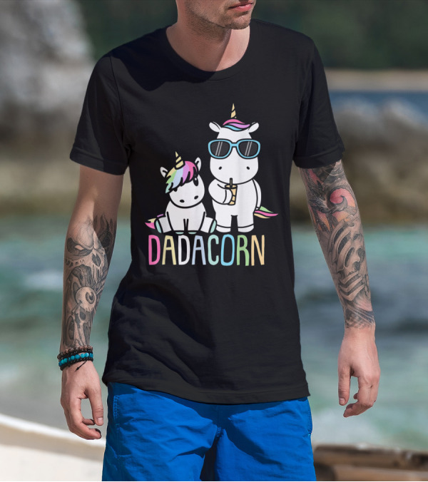 Funny Dadacorn Unicorn Dad Baby With Cute Rainbow Horns And Pastel Colors T-Shirt