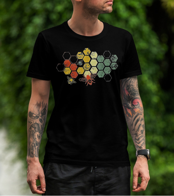 Beekeeper Beekeeping Honey Vintage Honeycomb Bees Hexagon T-Shirt