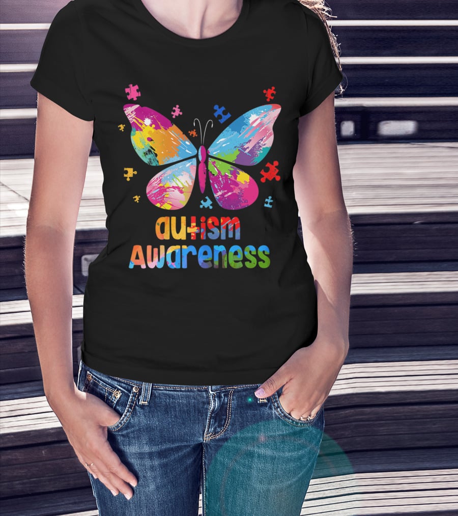 Autism Awareness Butterfly Puzzle Piece Girls T-Shirt