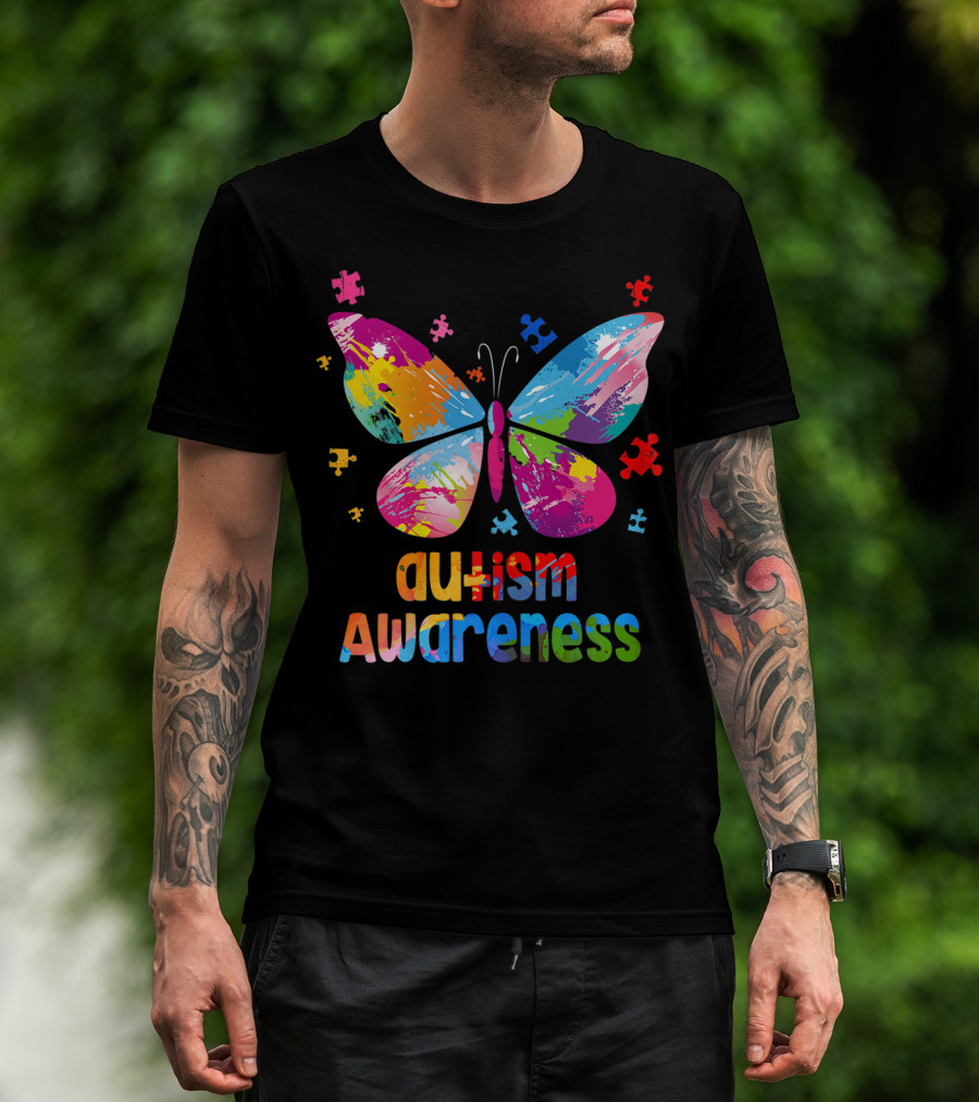 Autism Awareness Butterfly Puzzle Piece Girls T-Shirt