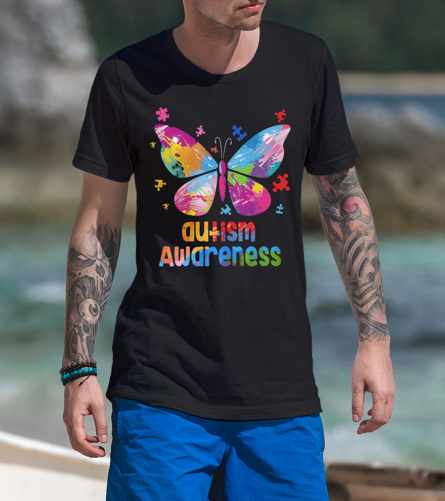 Autism Awareness Butterfly Puzzle Piece Girls T-Shirt