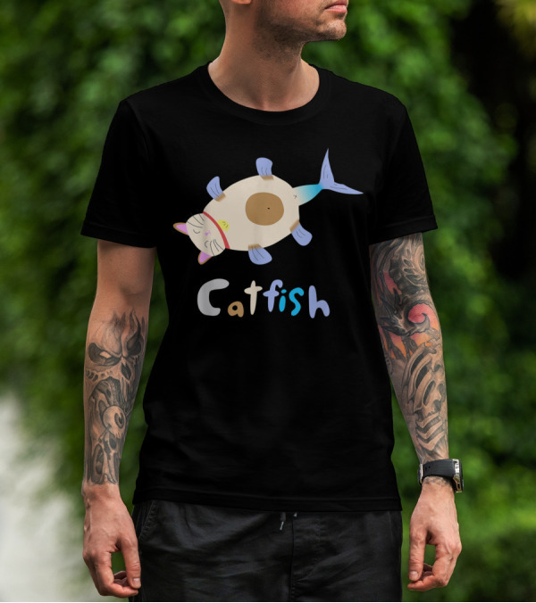 Catfish Sleeping Cat Head Fish Body Playful T-Shirt