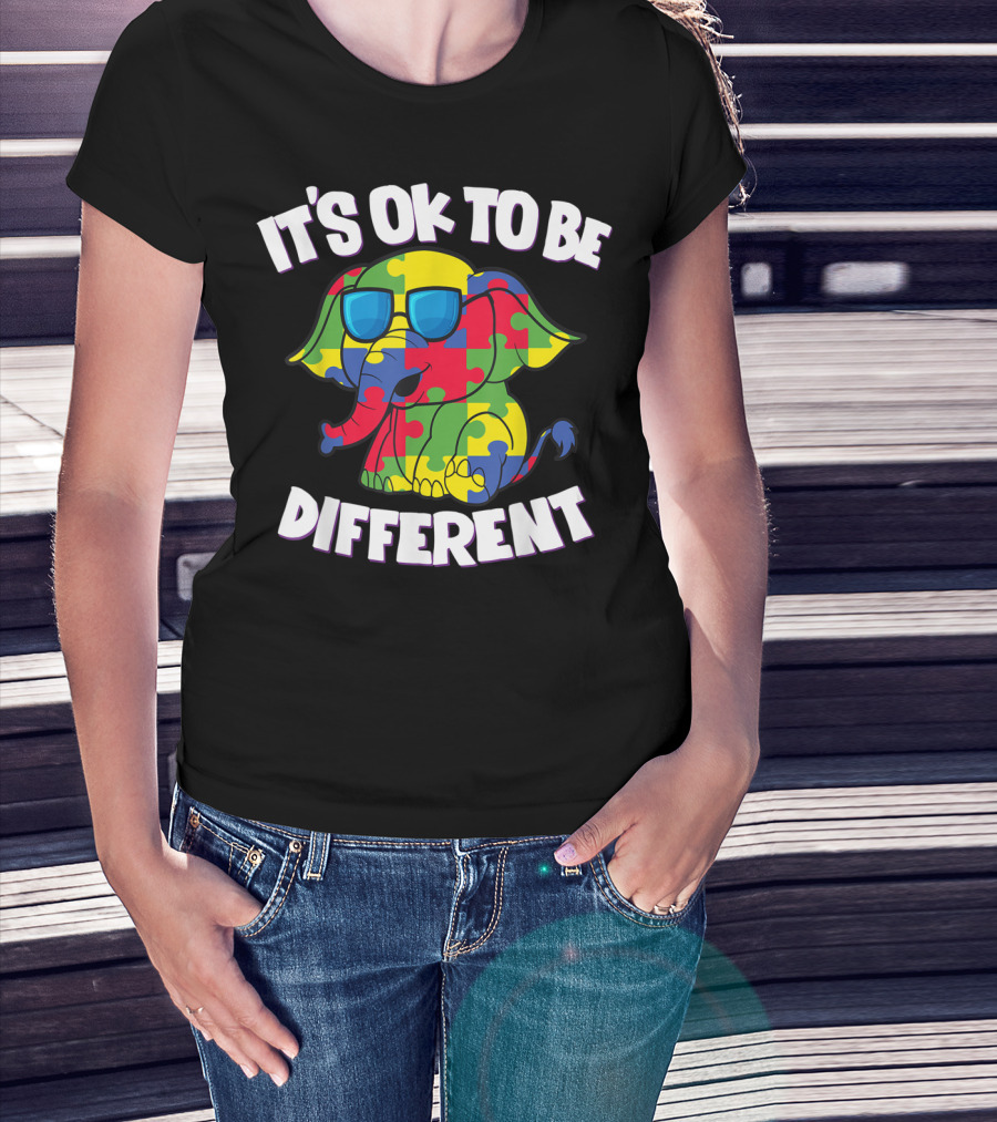 It's Ok To Be Different Autism Awareness Elephant Puzzle T-Shirt