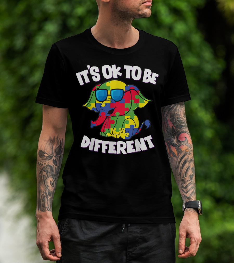 It's Ok To Be Different Autism Awareness Elephant Puzzle T-Shirt