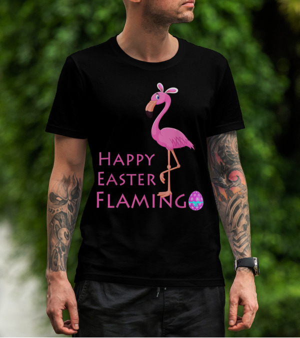 Happy Easter Flamingo Pink Bird Eggs Basket Women T-Shirt
