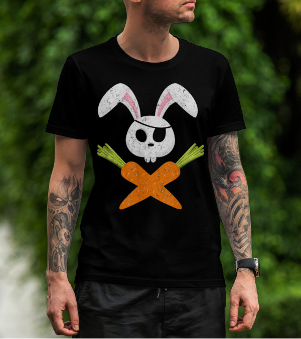 Funny Easter Bunny Rabbit Pirate Skull With Crossed Carrots T-Shirt