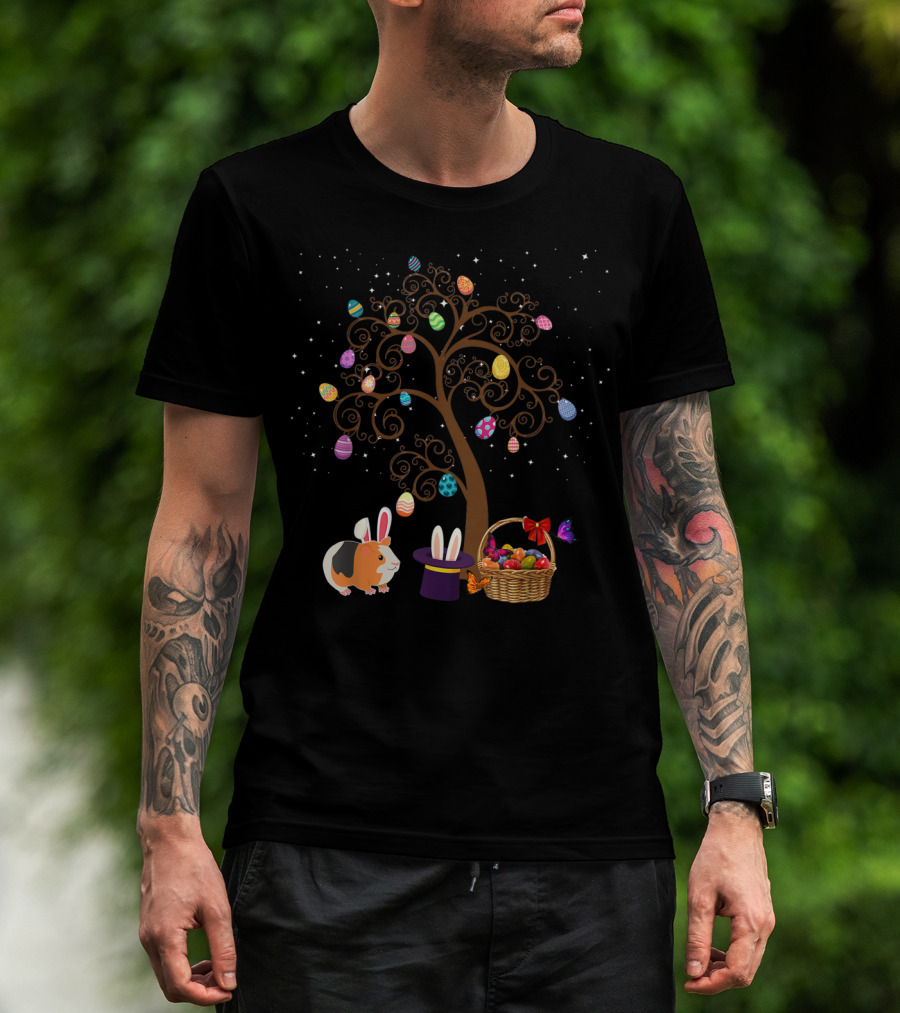 Guinea Pig Easter Egg Tree With Bunny Hat And Basket Of Stars T-Shirt