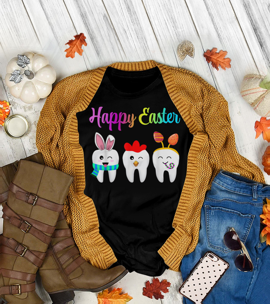 Happy Easter Tooth Bunny Chick Rabbit Eggs T-Shirt