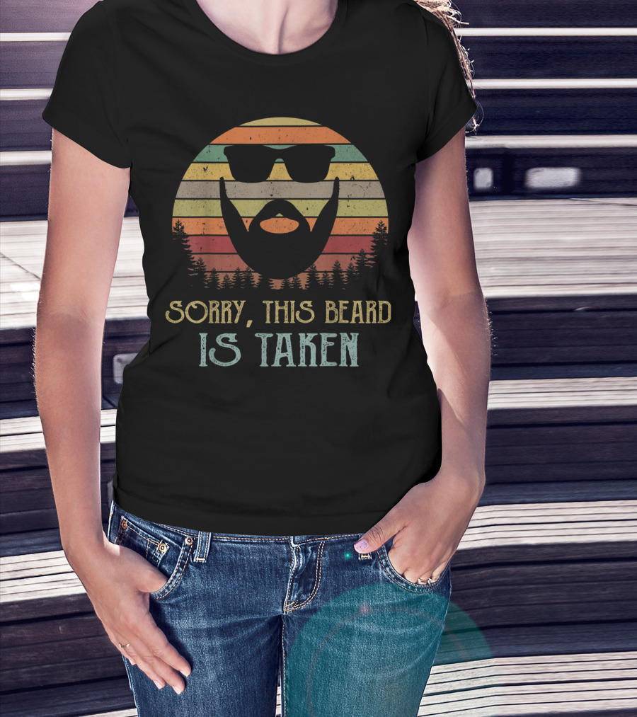 Sorry This Beard Is Taken Valentines Day For Him Retro Sun Forest T-Shirt