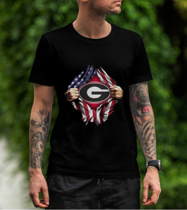 United States Flag Georgia Bulldogs Logo Emblem T-Shirt