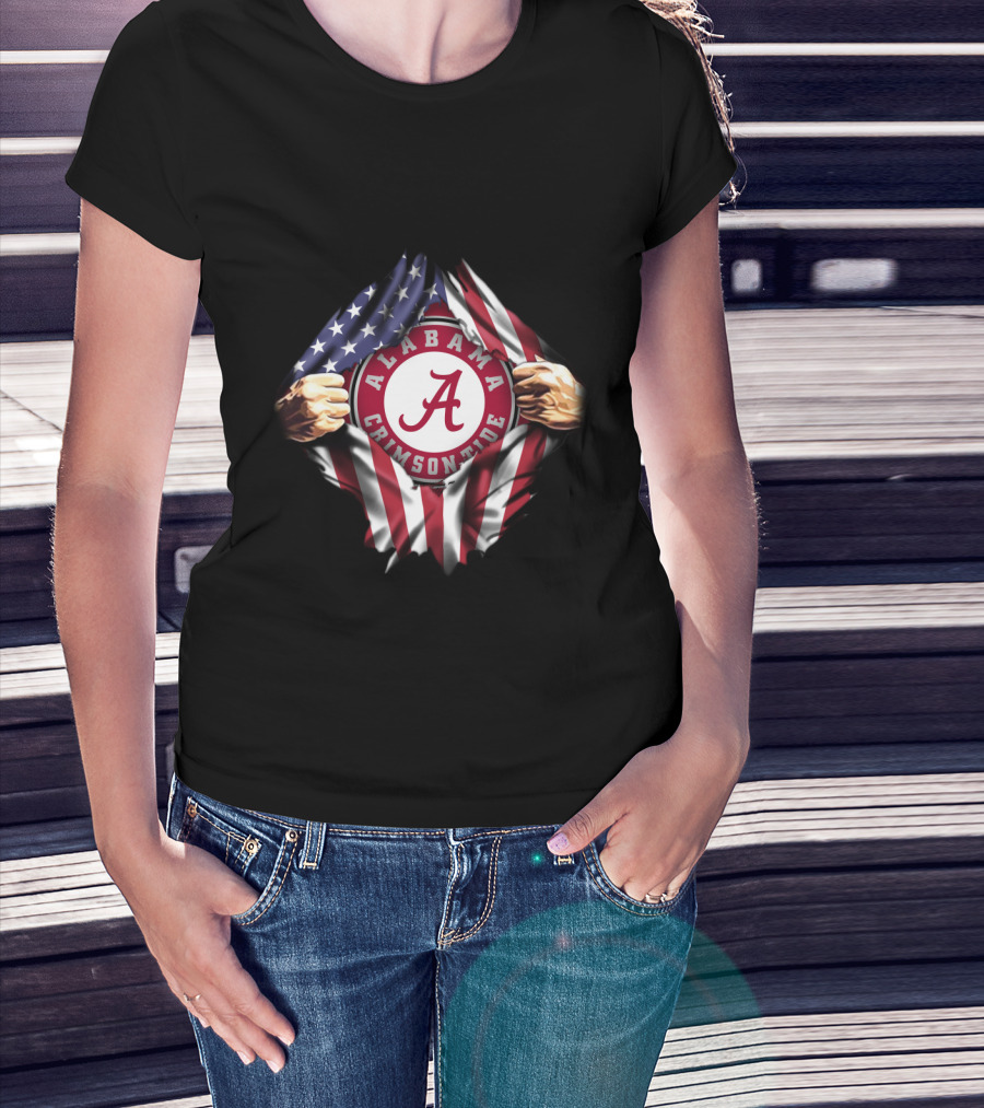 Alabama Crimson Tide American Flag Rip T-Shirt
