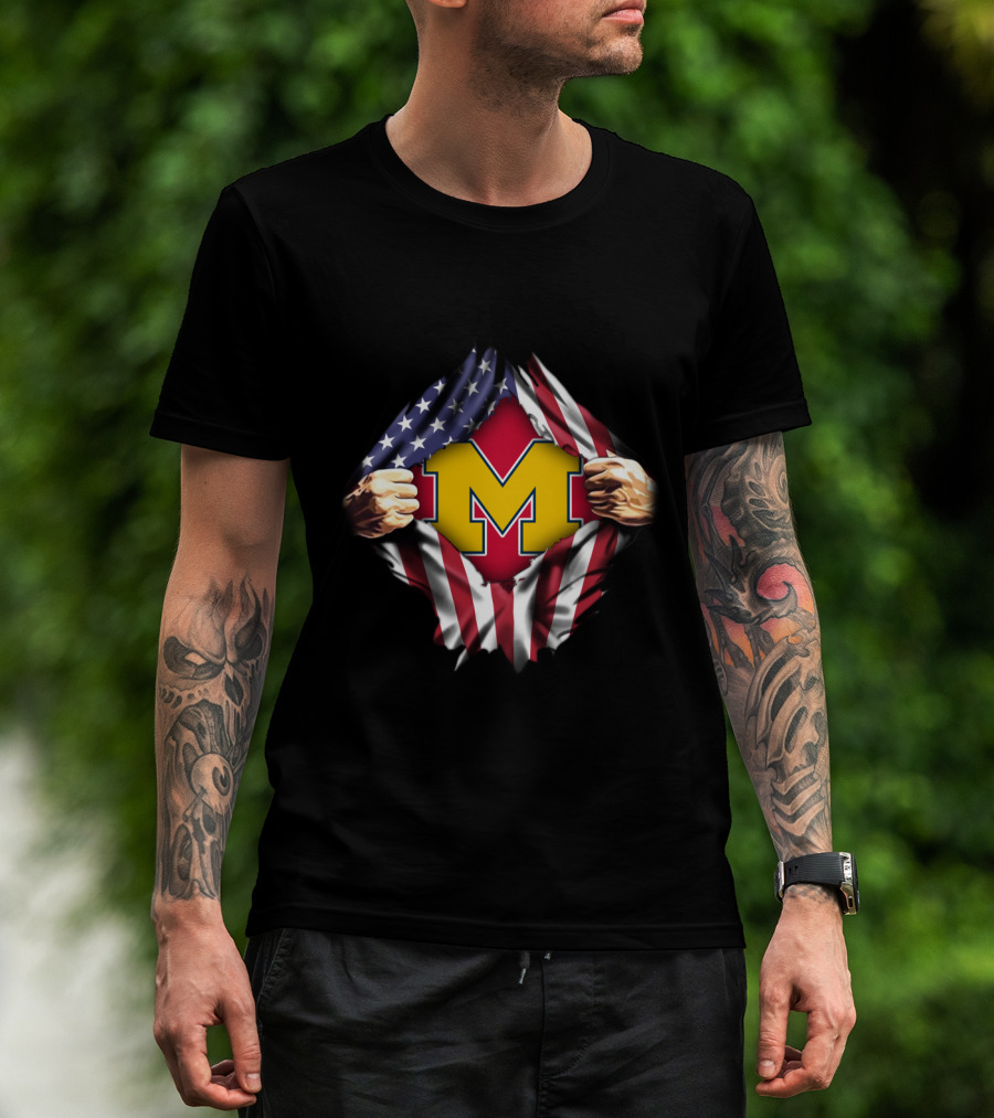 Michigan Flag American Pride M Letter Red Background USA Colors T-Shirt