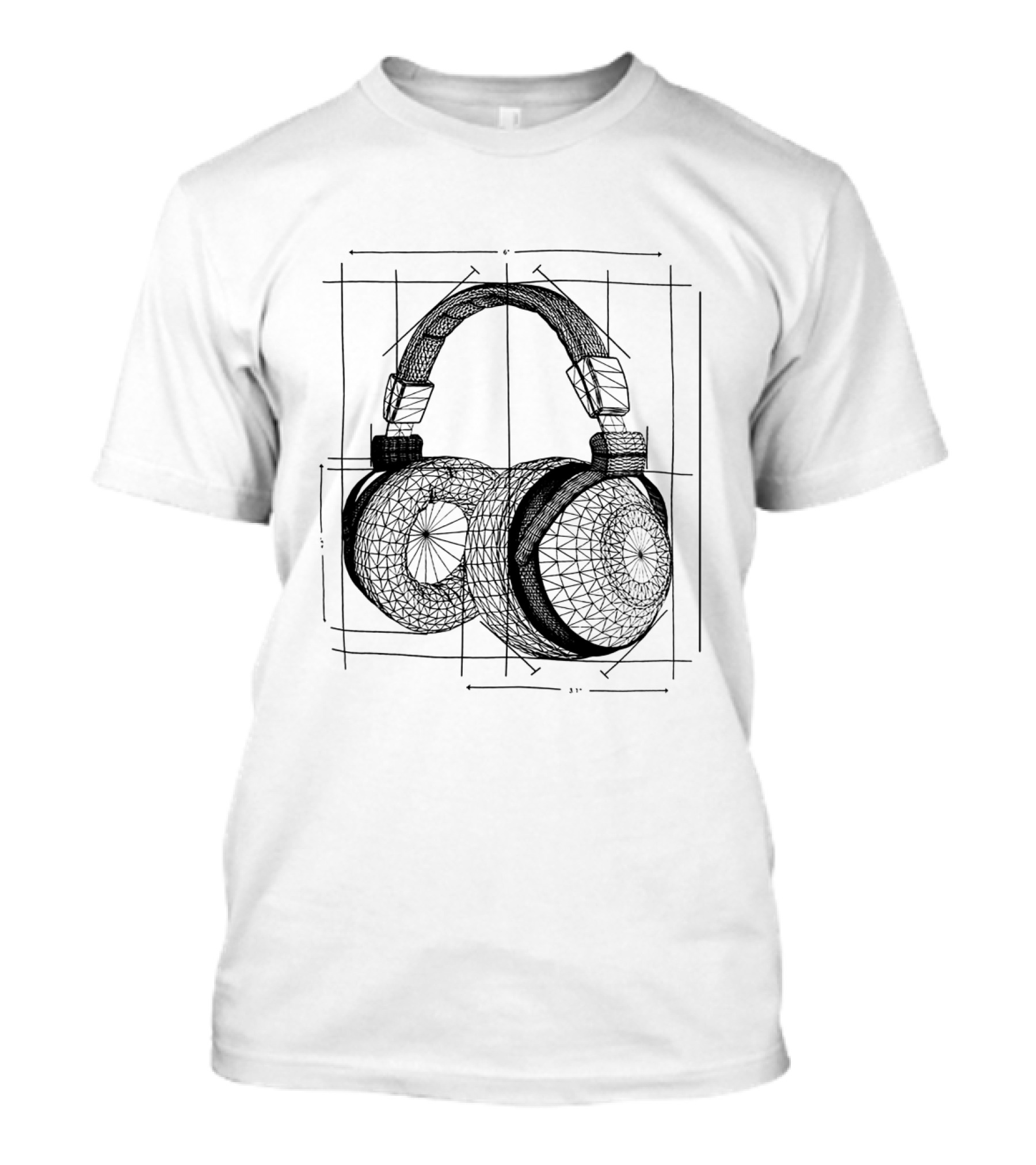 Music Lover Geometric Headphone Sketch T-Shirt