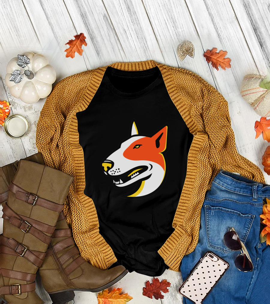 Bull Terrier Dog Mascot Head with Aggressive Expression T-Shirt