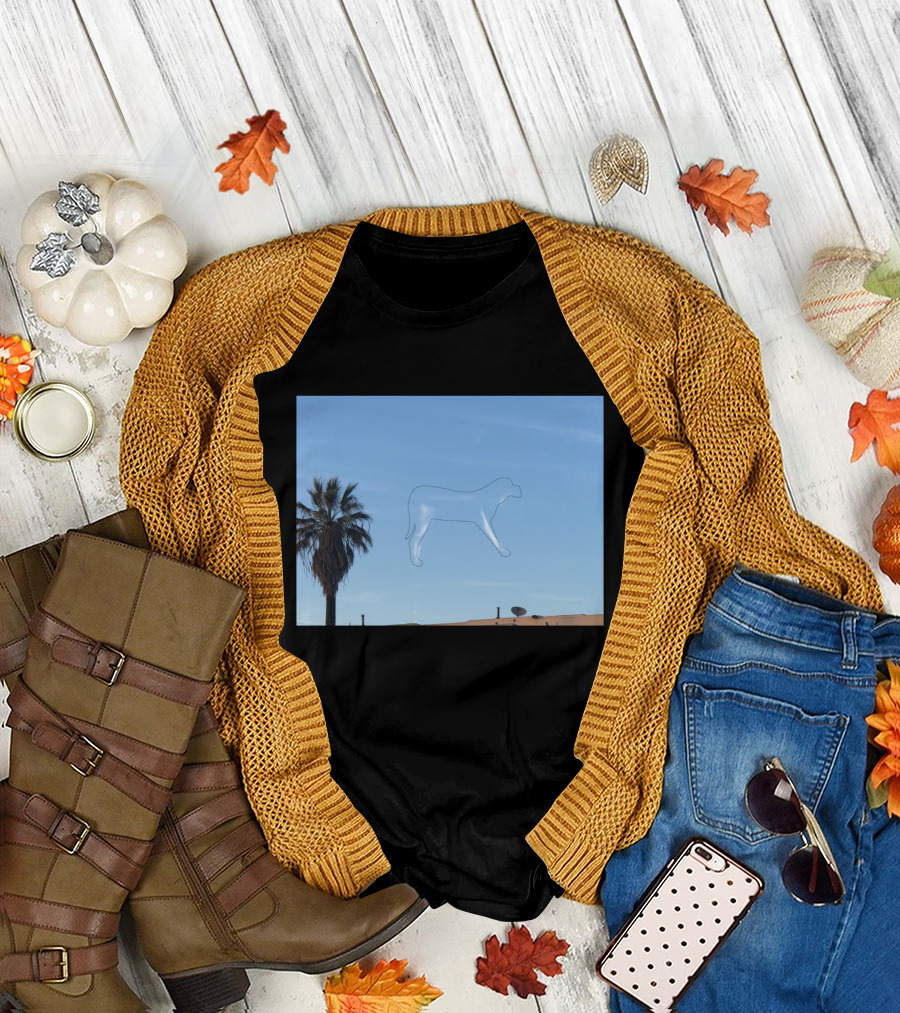 I See a Dog Outline Floating in the Blue Sky Beside a Palm Tree T-Shirt