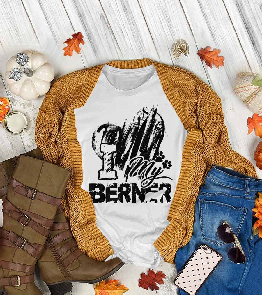 I Love My Berner with Heart and Paw Prints T-Shirt