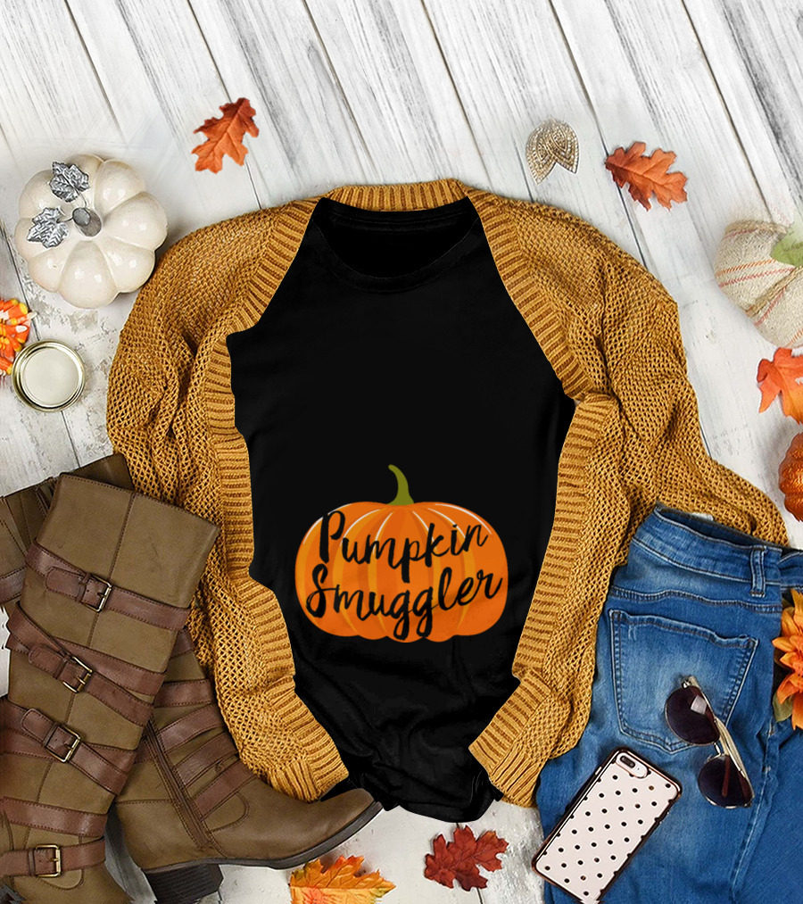 Pumpkin Smuggler Halloween Pumpkin Pregnancy Maternity Costume T-Shirt