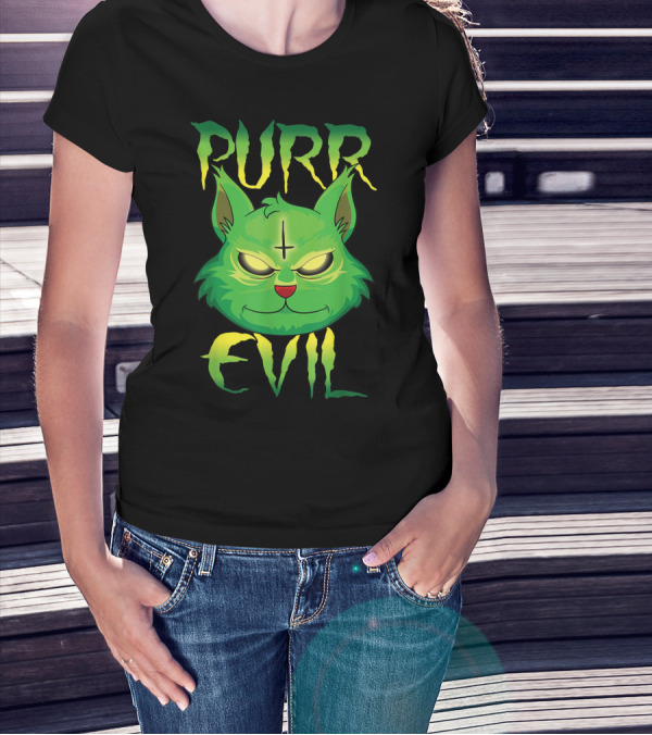 Purr Evil Satanic Cat Kitten 666 Pentagram T-Shirt