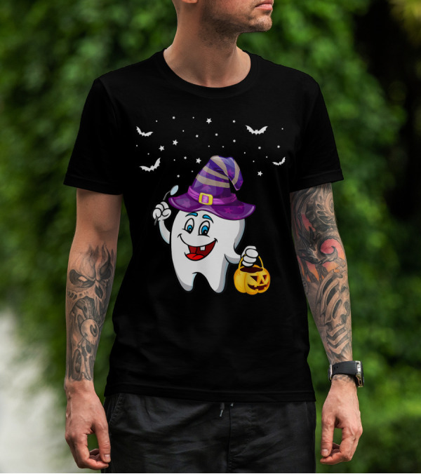 Dentist Halloween Tooth Witch Hat Pumpkin Dental Hygienist Dental Assistant T-Shirt