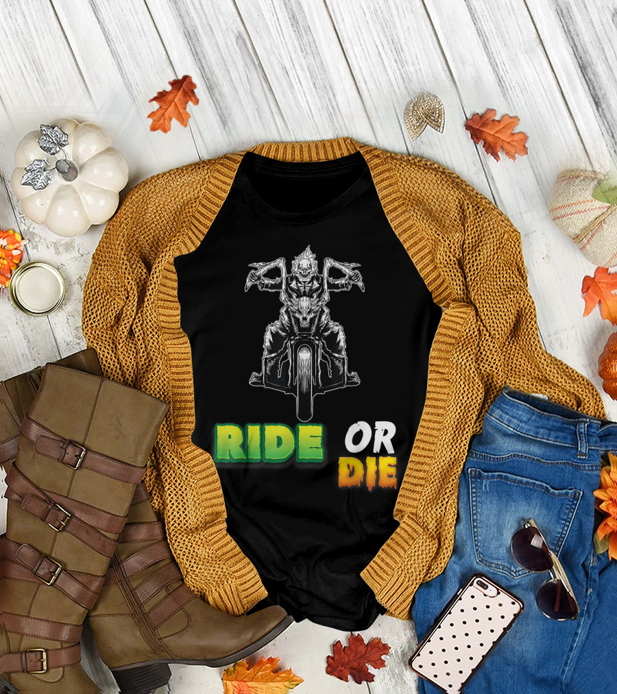 Ride Or Die Skeleton Riding Motorcycle Biker T-Shirt