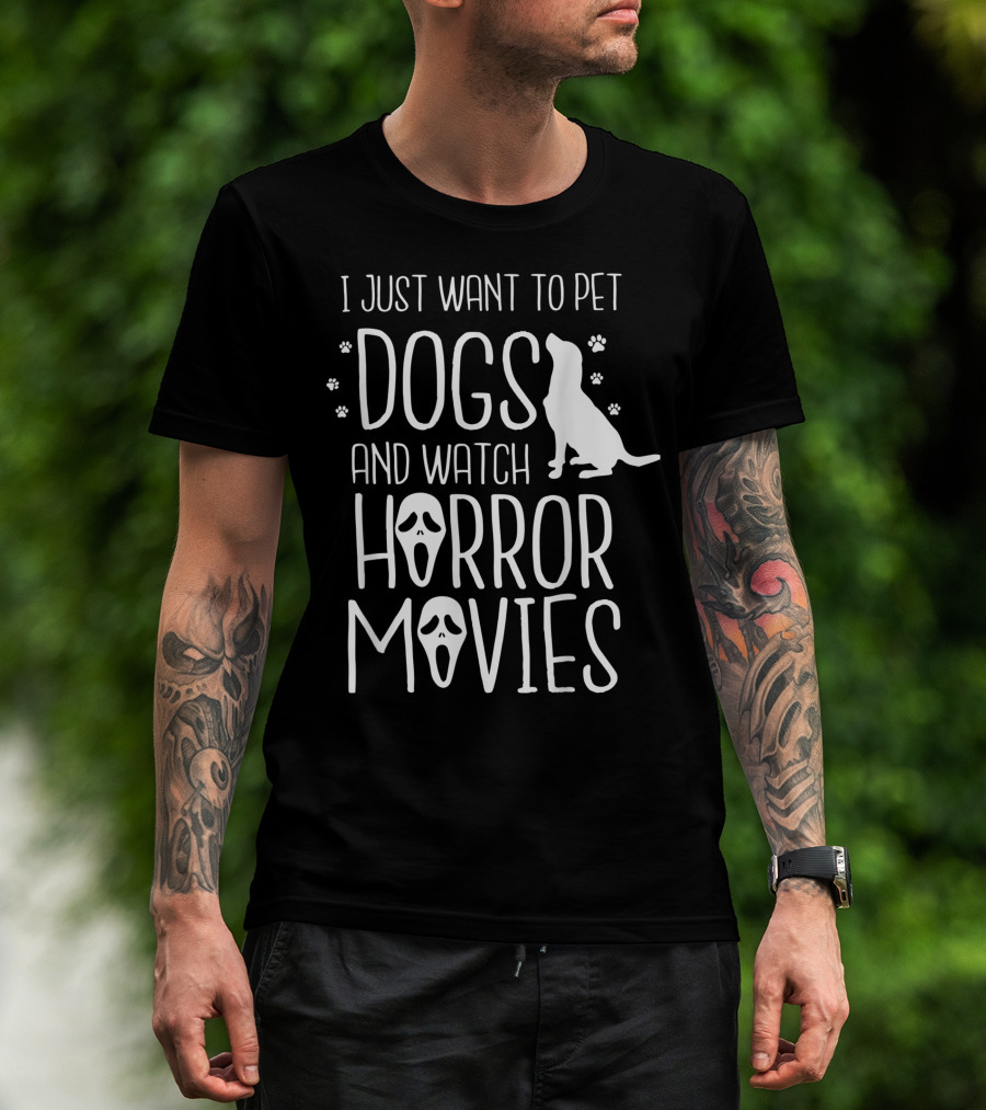 I Just Want To Pet Dogs And Watch Horror Movies With Ghost Face Icons T-Shirt