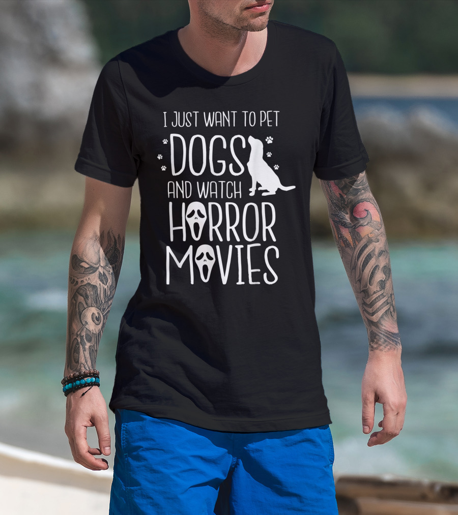 I Just Want To Pet Dogs And Watch Horror Movies With Ghost Face Icons T-Shirt