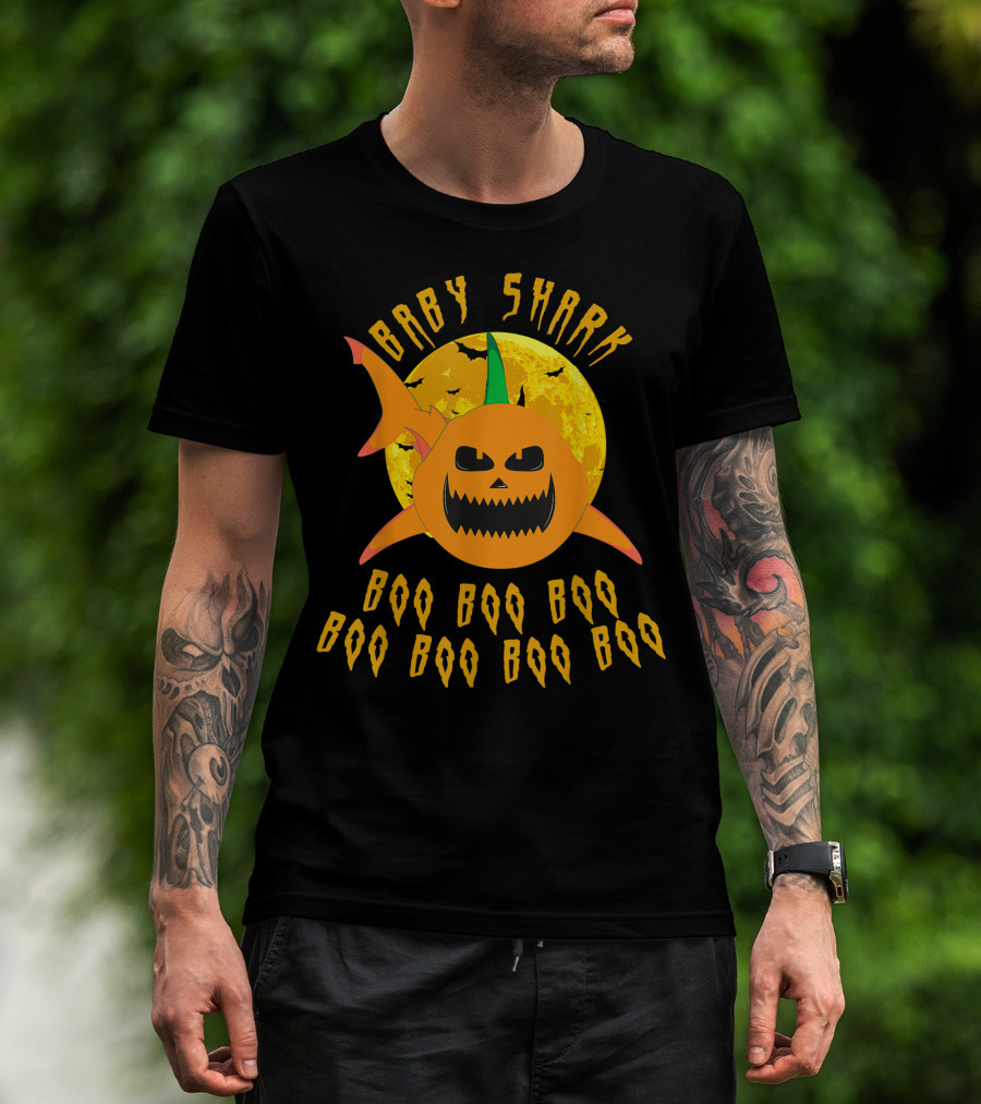 Baby Shark Boo Boo Boo Pumpkin Halloween Scary Moon T-Shirt
