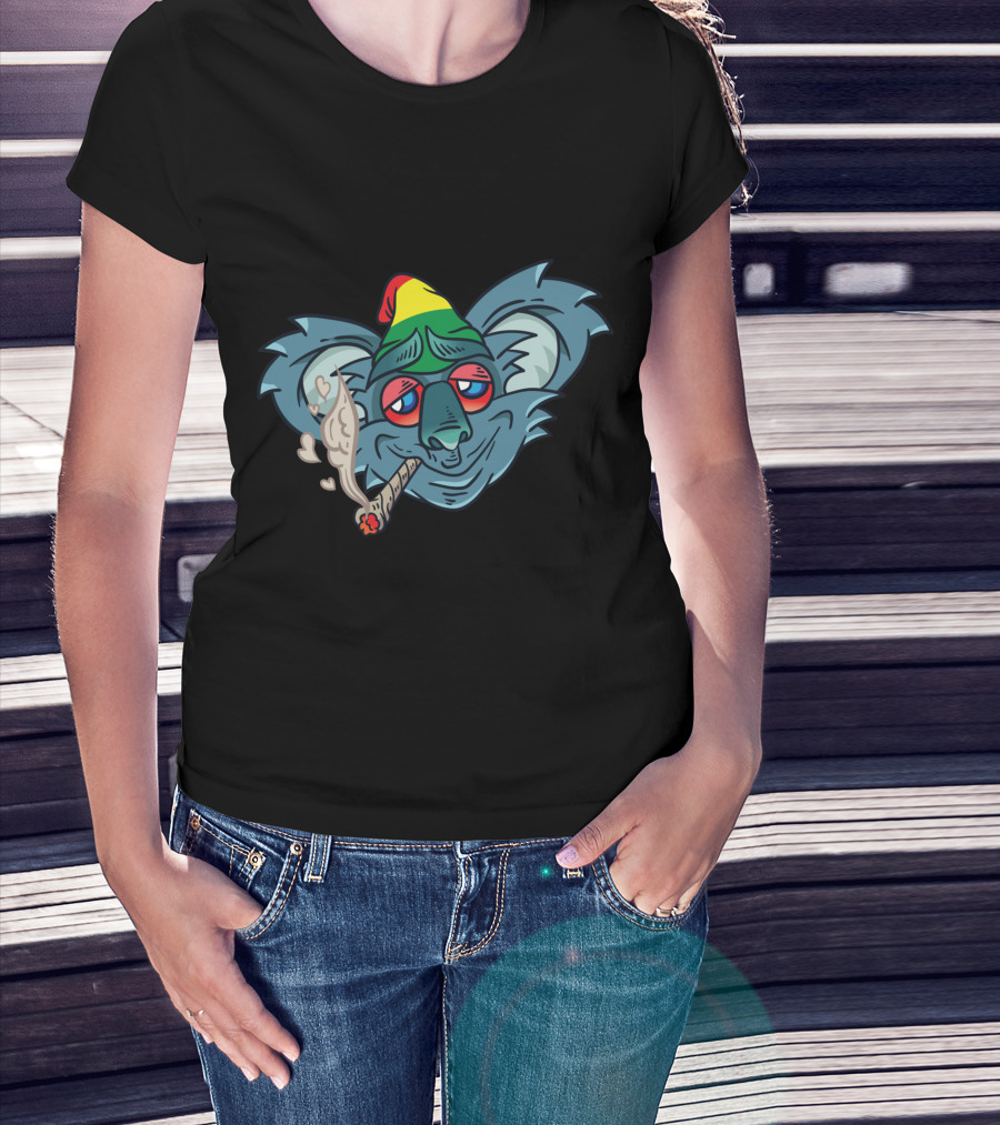 Koala Smoking Weed Cannabis Stoner Marihuana Rasta Hat T-Shirt