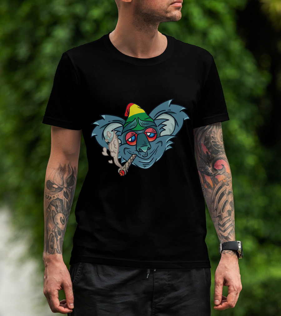 Koala Smoking Weed Cannabis Stoner Marihuana Rasta Hat T-Shirt