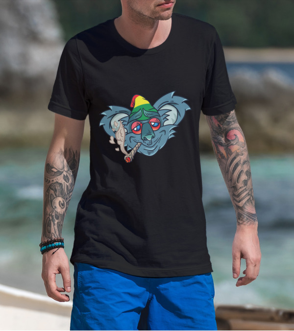 Koala Smoking Weed Cannabis Stoner Marihuana Rasta Hat T-Shirt