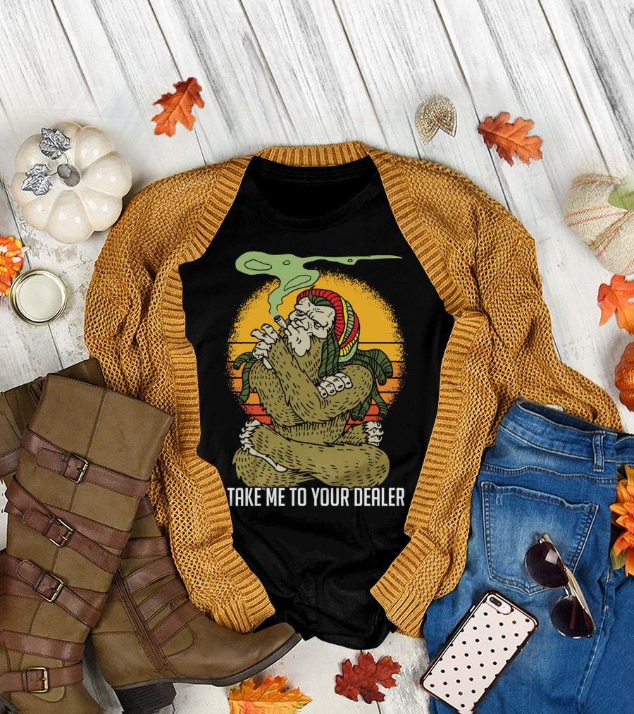Take Me To Your Dealer Bigfoot Smoking Weed Vintage T-Shirt