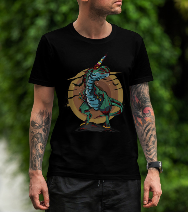 Halloween Unicornasaurus Rex Zombie Dinosaur T-Rex Unicorn Bats Moon T-Shirt