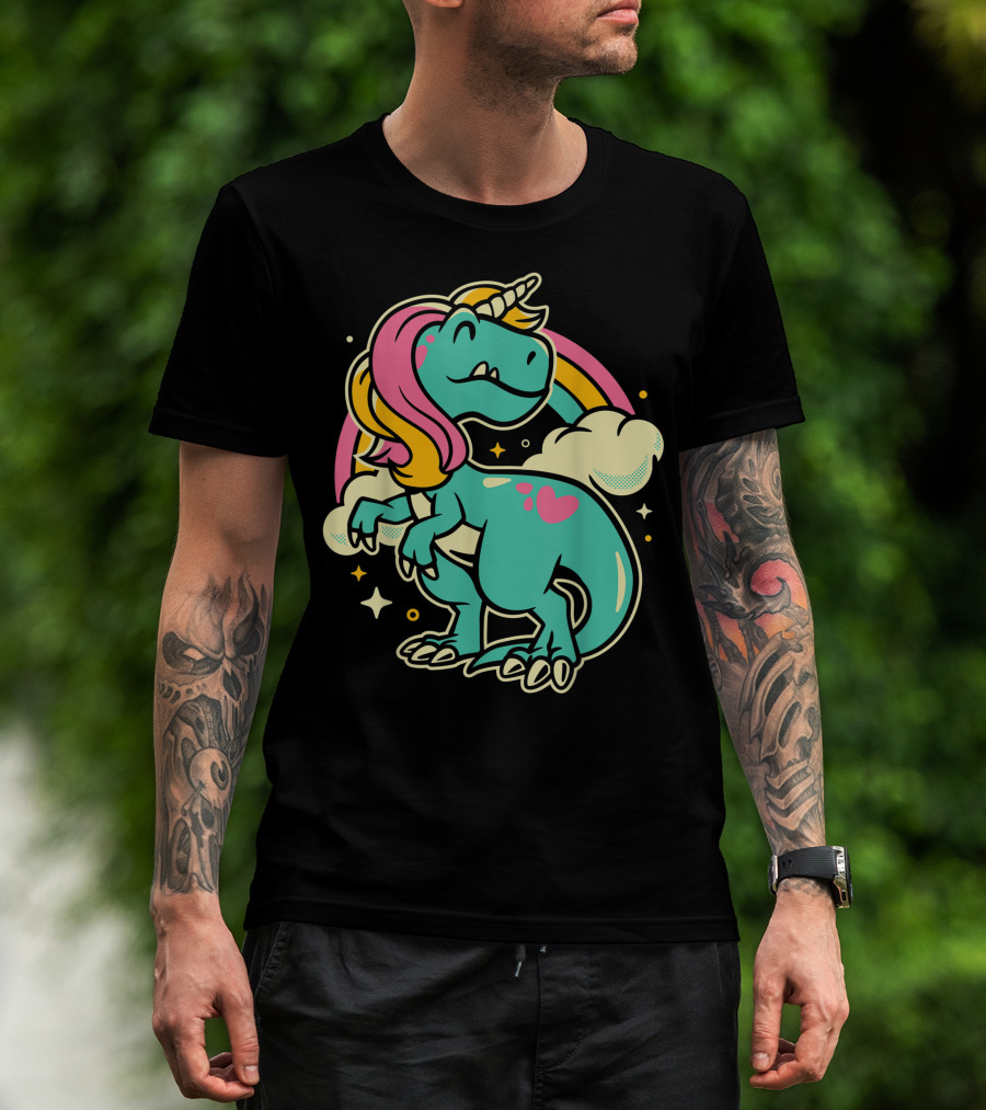 Majestic Unicornasaurus Rex Rainbow Dinosaur With Pink Heart T-Shirt