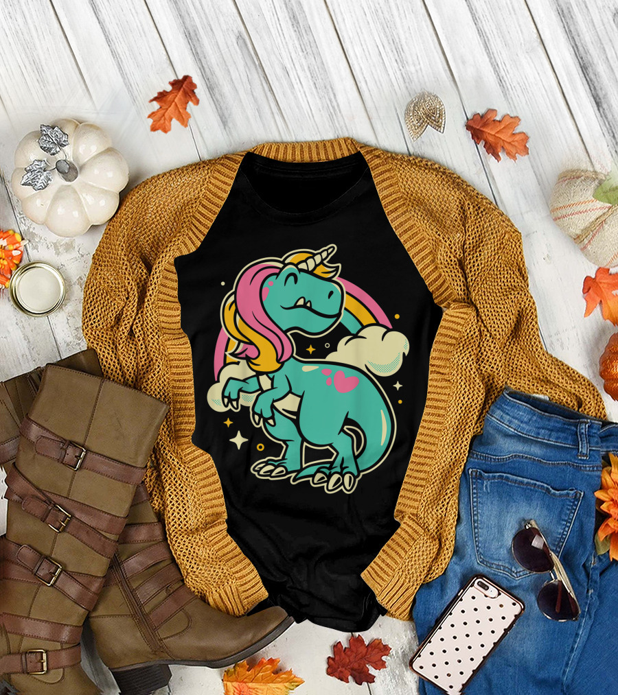 Majestic Unicornasaurus Rex Rainbow Dinosaur with Pink Heart T-Shirt